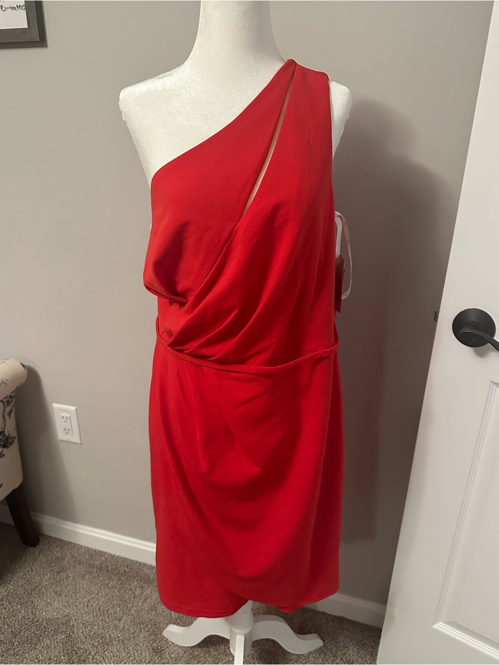 One-Shoulder Red Asymmetric Draped Dress